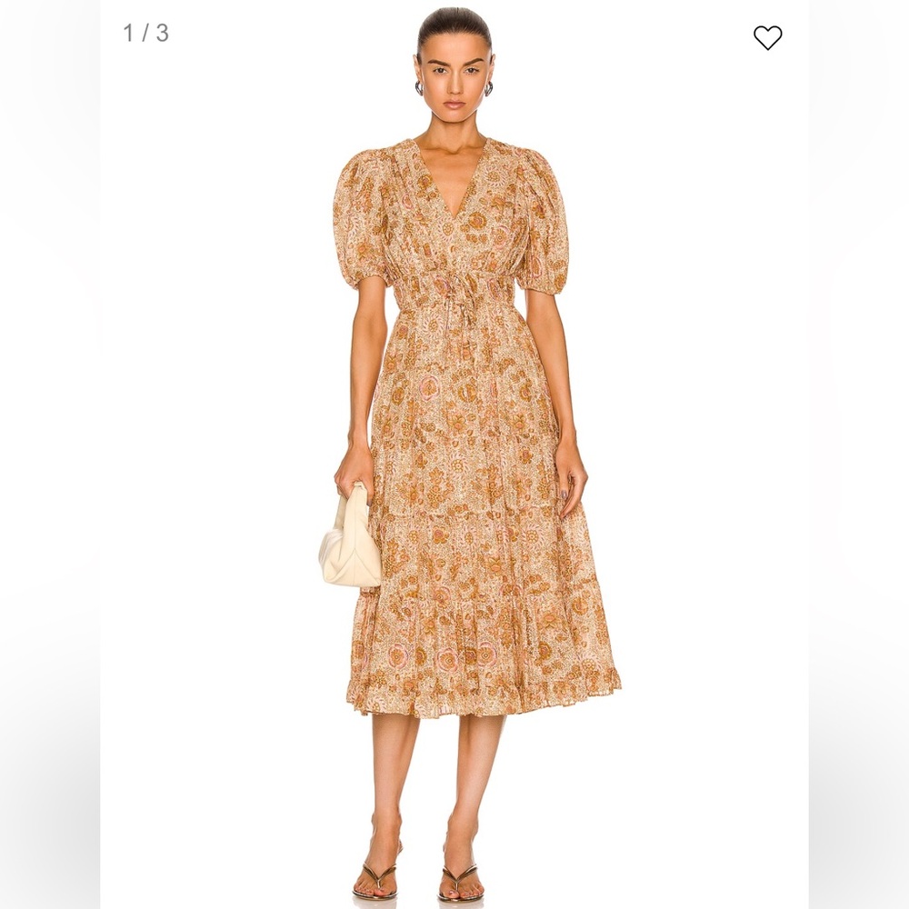 Ulla Johnson Orange And Cream Midi Dress - image 1